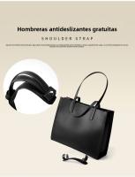 Nueva Bolsa Tote de Nicho para Mujeres de Cuero Genuino de Gran Capacidad, Maletín para Laptop, Bolsa de Viaje de Cuero de Vaca Negro - details 5