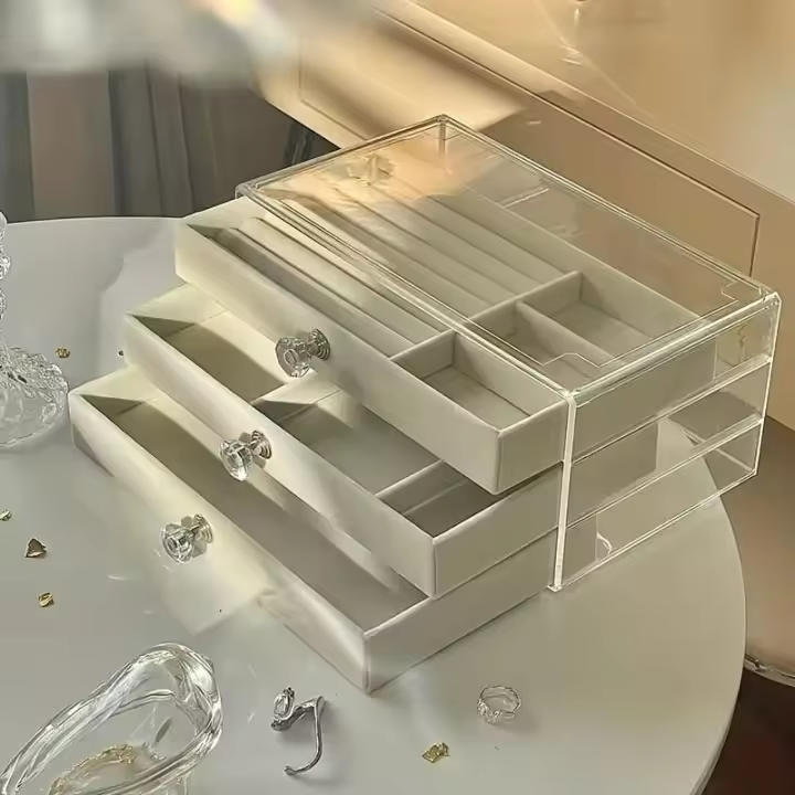 Caja de Almacenamiento de Joyería de Acrílico Transparente Organizador de Joyería de 3 Capas con Estilo Cajón - 1