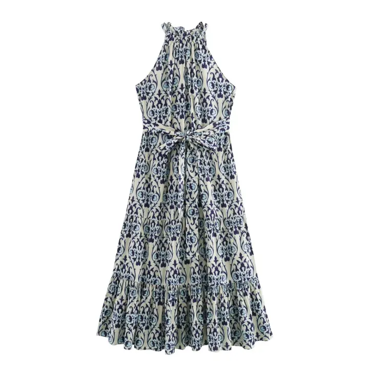 Ropa de mujer europea y americana, vestido delgado con cuello francés estampado 5598045 044 - 1