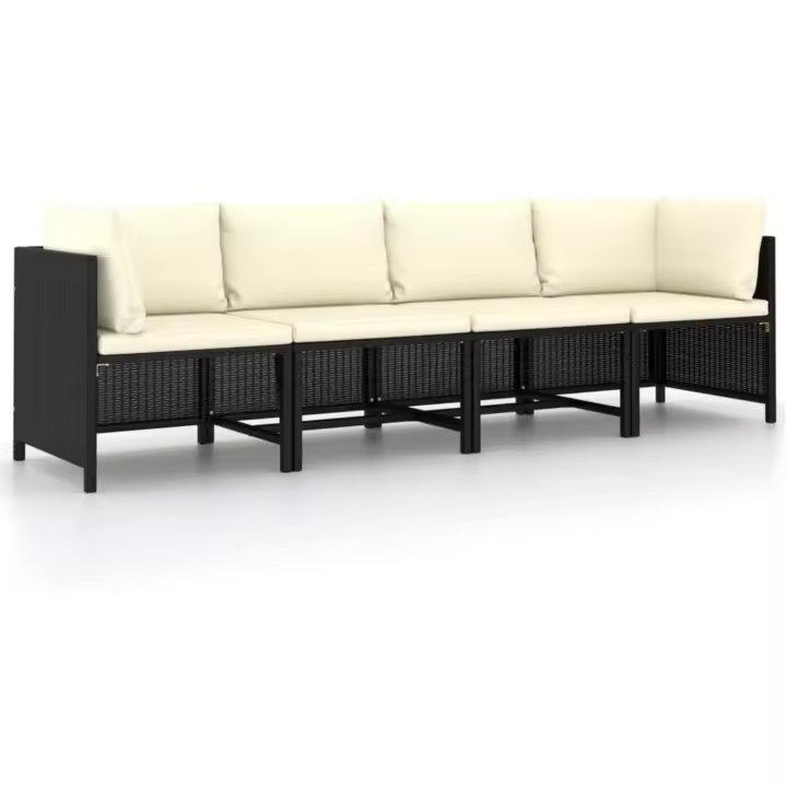 Sofá de Jardín de 4 Plazas Cojines de Ratán Sintético Negro Muebles de Exteriores para Salón, Balcón, Terraza - 1