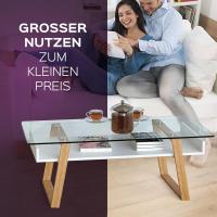 Mesita de Centro Rectangular, de Vidrio y Madera con Bandeja para Revistas, Mesa de Centro Baja para Salón y Oficina - details 37