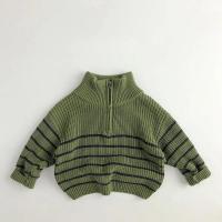 Otoño cuello alto ropa para niños chaqueta suéteres clásico a rayas suéter para niños media cremallera niñas Jersey de punto Tops - details 1