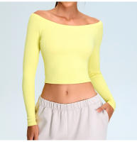 Ropa de Yoga de manga larga para mujer, camiseta deportiva Sexy de cuello único, ropa deportiva para correr, Top deportivo - details 3