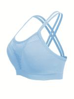 Sujetador De Cuello Redondo Hueco para Deportes, Transpirable, entrecruzado en la espalda, Cómodo, De Color Sólido, De alta elasticidad - details 24