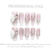 10 uñas adhesivas de ojo de gato rosa de bailarina francesa hechas a mano y juego completo de uñas postizas - details 3