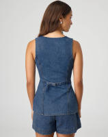 2025 nueva moda y ocio conjunto de ropa de mujer de cintura alta sin mangas, pantalones cortos de mezclilla para mujer - details 1