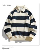 Camiseta Polo de Manga Larga Patrón a Rayas Estilo Suelto para Hombres Moda de Otoño - details 7