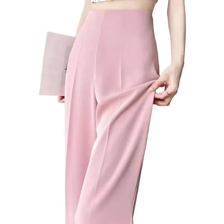 Pantalones de pierna ancha para mujer, pantalón negro de cintura alta de estilo coreano, pantalones de traje grises holgados a la moda para oficina, ropa de calle - 1