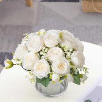 Flores artificiales de seda falsa, peonías blancas usadas para la decoración del hogar, florero de habitación, Corona de Navidad, ramo de boda, accesorios de fiesta - details 4