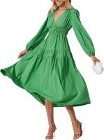 "Vestido Largo Bohemio Mujer 2025- Escote V Estampado Floral, Talle Alto, Mangas Largas, Moda Verano Boho Chic, Vestidos Hippies Elegantes para Festivales, Playa o Diario |   Envío Rápido Miravia" - details 28