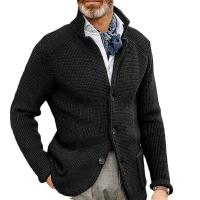 Cárdigan de punto grueso para hombre, suéter de lana, chaqueta de punto con cuello levantado de manga larga ajustada de color sólido para otoño e invierno - details 2