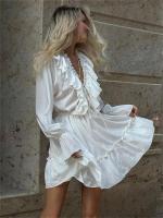 Elegante Vestido Mini de Cintura Alta con Encaje Manga Larga, Agujero en la Cintura, Lazo de Moda para Mujeres - details 10
