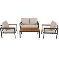 Conjunto de Jardín de Acacia Muebles de Exteriores de Acero Galvanizado Mesa de Comedor de 4 Piezas - details 6