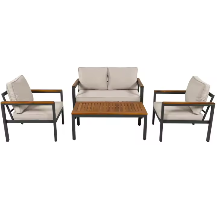 Conjunto de Jardín de Acacia Muebles de Exteriores de Acero Galvanizado Mesa de Comedor de 4 Piezas - 1