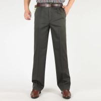 Pantalones Casuales de Cintura Alta para Hombres Color Sólido, Cintura Suelta, Algodón Puro, Doble Pliegue, Sin Arrugas - details 0