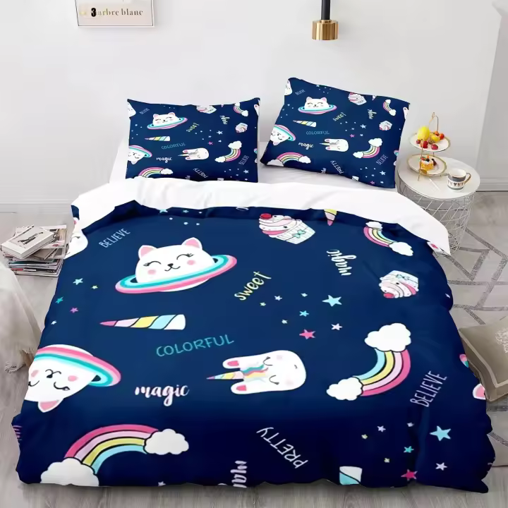 Conjunto de Cama de Gato Arcoiris Tamaño Rey, Twin, Full Estampado 3D Para Dormitorios de Niñas y Niños - 1