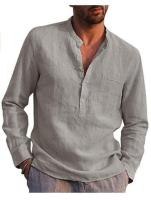 Camisa informal de lino para hombre, camisa de manga larga con cuello en V, ropa de playa, 2024 - details 16