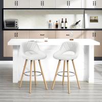 Juego de Taburetes de Cocina Alta 2 Piezas con Resalón y Reposapiés Altos para Bistro, Cafetería y Cocina Funda de Piel Sintética y Patas de Madera Blanco - details 4