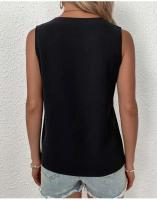 Blusa de encaje Parchwork para mujer, camiseta holgada con agujeros para verano, ropa de calle informal, Top sin mangas con cuello en V Lac - details 7