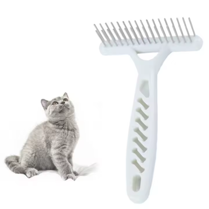 Cepillo de rastrillo suave para novio de gato, peine de rastrillo para perro de doble fila, peine de fila de agujas para perro blanco de acero inoxidable, cepillo de limpieza para perro - 1