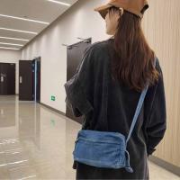 Bolso de lona vaquero Y2K portátil, bolso Vintage de gran capacidad estilo callejero, bolso de compras, bolso cruzado sólido de Color sólido para estudiantes - details 10