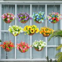 Cesta Colgante de Flores Artificiales Primaverales Adorna con Lazos y Guirnaldas - details 0