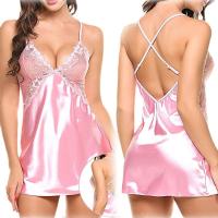 Vestido de seda de hielo Sexy para mujer, suave y cómodo camisón de encaje, lencería caliente - details 3