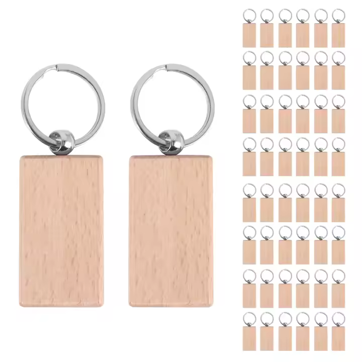 LLavero de madera en blanco, 50 llaves rectangulares con grabado de ID, se pueden grabar DIY - 1