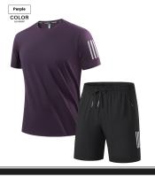 Conjunto casual de talla grande para hombre de pantalones de seda helada con camiseta holgada de manga corta, alta elasticidad, drapeado, conjunto deportivo de secado rápido, tres rayas clásicas, 8XL. - details 16