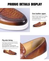 Zapatos informales de cuero para hombre con punta redonda de piel de vaca para otoño, nuevos zapatos de moda con patrón sólido para hombre - details 8