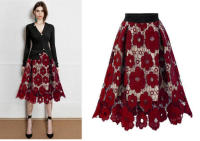 Faldas de encaje bohemio para mujer, Falda Midi ahuecada de malla Vintage, talla grande, cintura elástica, línea A, color negro, rojo y verde, elegante, Verano - details 2