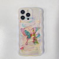 Funda de iPhone 15 Pro Max Pintura al Óleo de Luz Azul Arco Iris Flor Mariposa - details 8