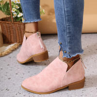 Zapatos de mujer de talla grande para las cuatro estaciones, estilo británico, color sólido, punta puntiaguda, casuales, con cremallera trasera, tacón bajo, tacón grueso, zapatos individuales 2025. - details 1