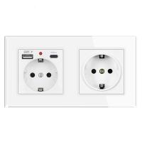 Enchufe de pared USB tipo C estándar de la UE 220V enchufes dobles,153*82mm panel de vidrio templado. - details 0