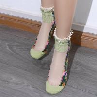 Calcetines Lolita bonitos de malla con perlas para mujer, medias de primavera, calcetines cortos, calcetines con flores bordadas - details 0