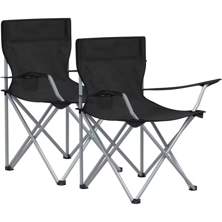 Camping, Juego de 2 Sillas de Exterior, Apoyabrazos, Bolsillo para Tazas, Portátil, Plegable, Carga de 120 kg, para Acampada, Jardín, Pesca, Playa, Terraza, Negro GCB01BK - 1