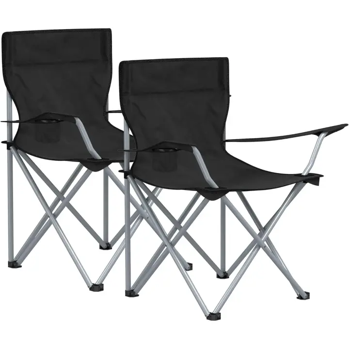 Camping, Juego de 2 Sillas de Exterior, Apoyabrazos, Bolsillo para Tazas, Portátil, Plegable, Carga de 120 kg, para Acampada, Jardín, Pesca, Playa, Terraza, Negro GCB01BK - 1