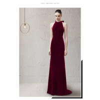 Bridedress mujeres Sexy cuello Halter elegante largo fiesta boda espalda arco sirena vestido de noche de terciopelo de talla grande Winered negro - details 2