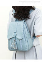 Mochila de piel sintética para mujer, con borla Bolso pequeño, informal, vintage, rosa, azul y negro - details 21