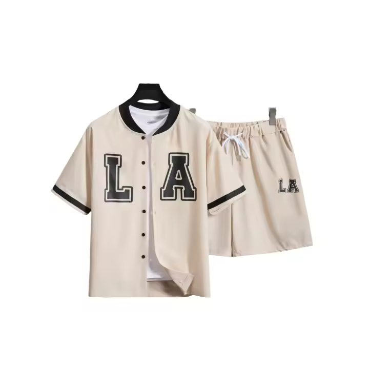 Conjunto Casual de Moda para Hombres Camisetas de Béisbol y Shorts con Cordón para Verano - 1