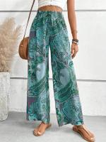 Pantalones largos sueltos informales con cintura elástica de estilo étnico con estampado digital para mujer - details 7
