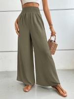 Pantalones de pierna ancha de tiro medio lisos a la moda para mujer, pantalones sueltos de verano para mujer, nuevos en pantalones cómodos - details 29