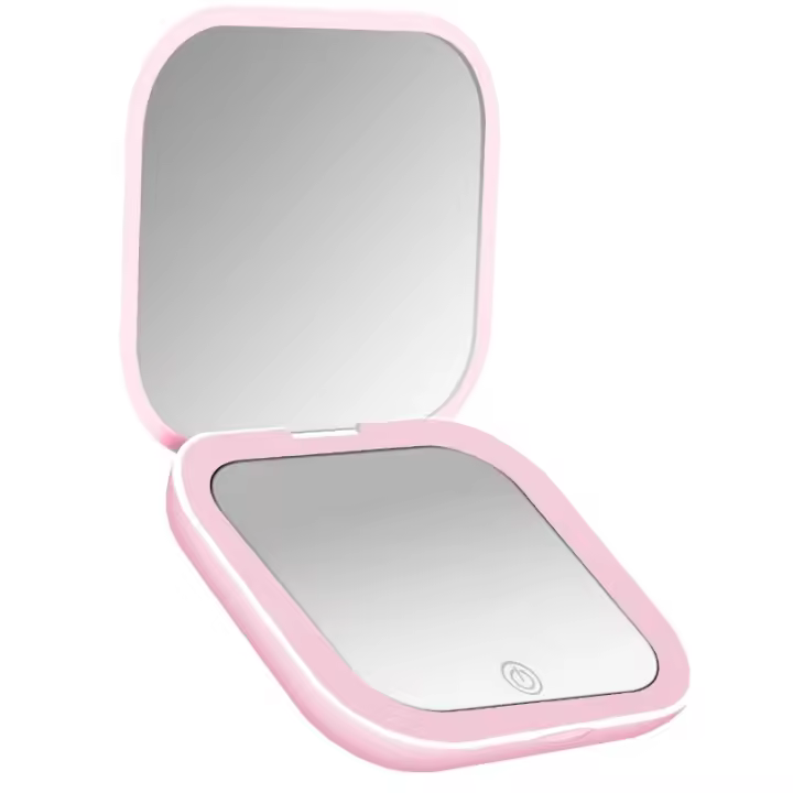 Mini tocador compacto pequeño con luces Led plegables, espejo de maquillaje de mano portátil de bolsillo, aumento de 2X, regalo - 1