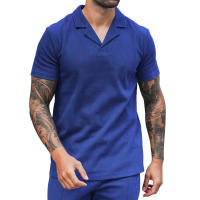 Verano 2025 para hombre, camiseta casual de manga corta con cuello polo y solapa en V, color sólido. - details 5