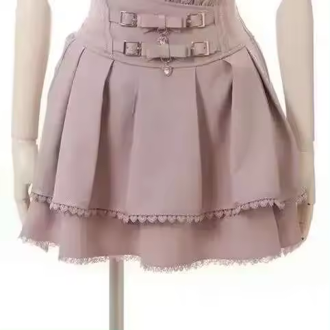 Minifalda estilo lolita de cintura alta pastel kawaii con encaje gótico - 1