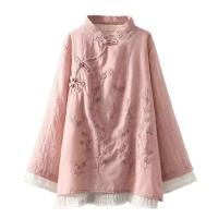 Algodón en mujer blusa estilo bordado wer patrón nudo botón cuello alto A e camisa china - details 17