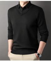Suéter a cuadros para hombre, jersey de lana, ajustado, elegante, de lujo, falso, de punto, de dos piezas - details 20
