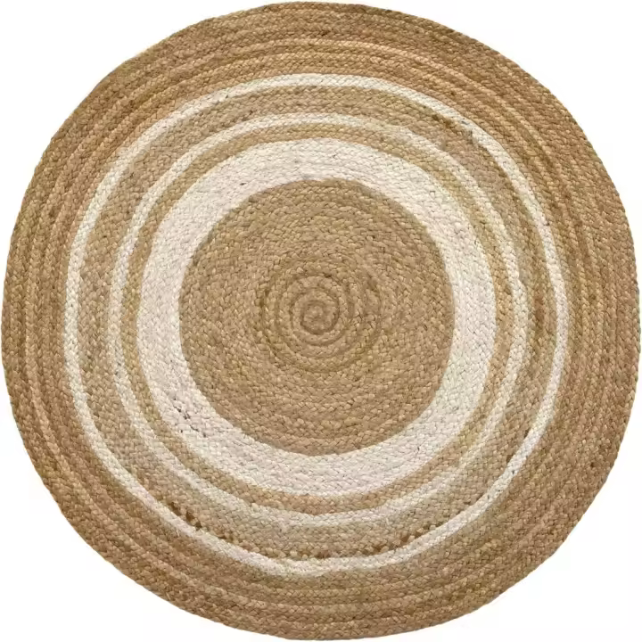 Alfombra de Yute 100% Natural Greca Blanca Redonda Tejida a Mano, Ideal para Sala de Estar, Dormitorio, Pasillo (100x100cm) - 1