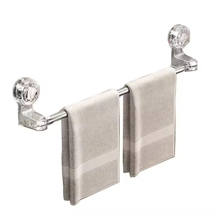 Barra de toalla retráctil con ventosa, soporte para toallas de baño montado en la pared sin perforación, drenaje giratorio, barra de toallero individual para ducha - 1