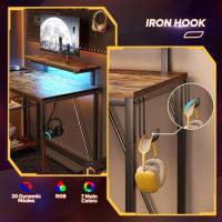 Forma de L con Tomas de Corriente y Luces LED, Escritorio Esquinero con Estantes, Reversible para Ordenador para el Hogar, Oficina, Dormitorio, Espacio Pequeño, 106,5 cm - details 32